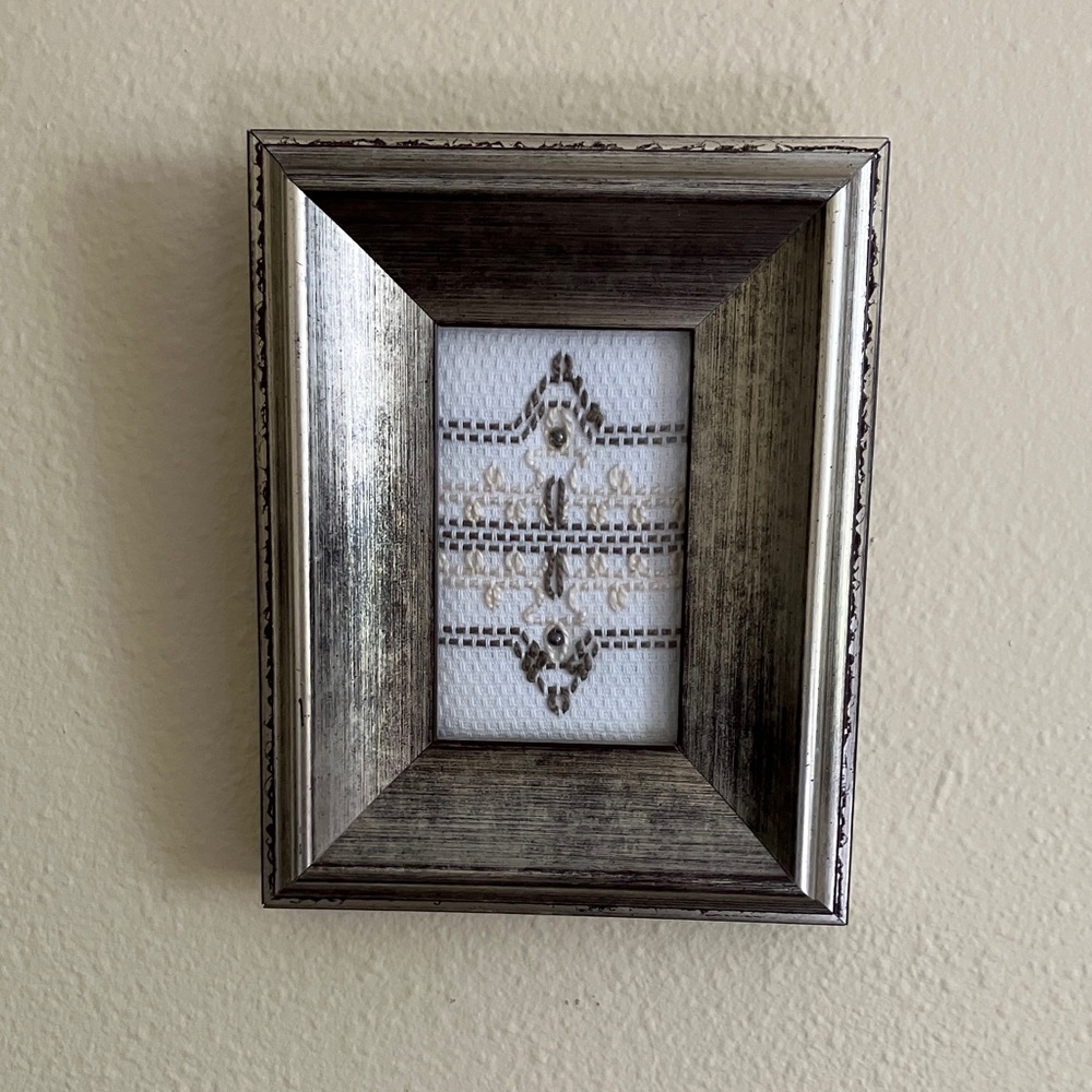 Hand Crafted Silver and Cream Stitched Wall Art